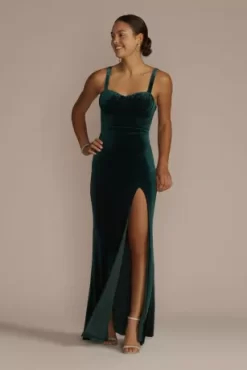 Sweetheart Velvet Tank Sheath Dress With Slit
