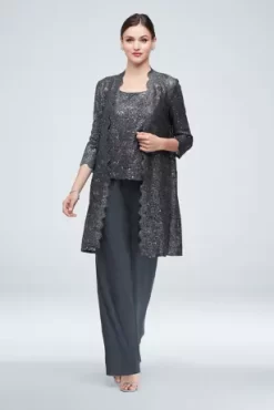 Long Lace Jacket Three-Piece Plus Size Pantsuit