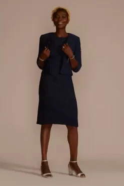 Embellished Textured Knit Jacket Sheath Dress