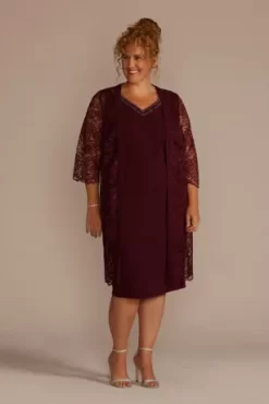 Short Beaded V-Neck Dress With Sheer Sleeve Jacket