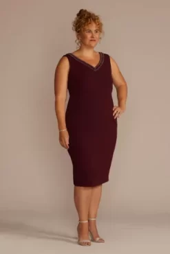 Short Beaded V-Neck Dress With Sheer Sleeve Jacket -Bridal Shop 29258 MCRANBERRY MOB PROD7 1622