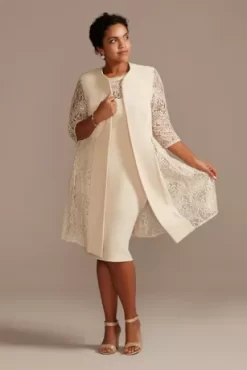 Plus Short Dress And Jacket With Lace Detail