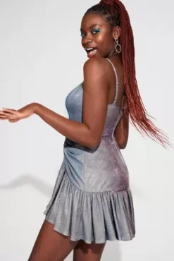 Short Square Neck Metallic Asymmetrical Dress -Bridal Shop 3173BN 2 PDP Crop MAR15 1920x2880