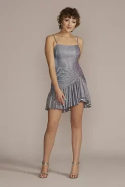 Short Square Neck Metallic Asymmetrical Dress