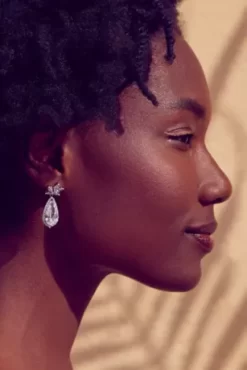 Cubic Zirconia Teardrop Leaf Earrings -Bridal Shop 499886EP001 SILVER ACC FALL 22 3413