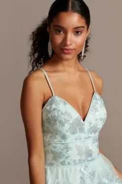 Floral Embellished Spaghetti Strap Lace-Up Gown -Bridal Shop 60978D MLTBLUE PRM PROD12 074