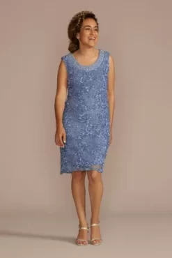 Floral Lace Short Tank Dress With Chiffon Jacket -Bridal Shop 7078 MDUSTYBLUE MOB PROD6 066