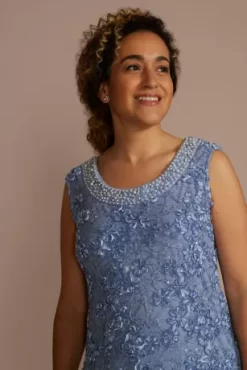 Floral Lace Short Tank Dress With Chiffon Jacket -Bridal Shop 7078 MDUSTYBLUE MOB PROD6 085