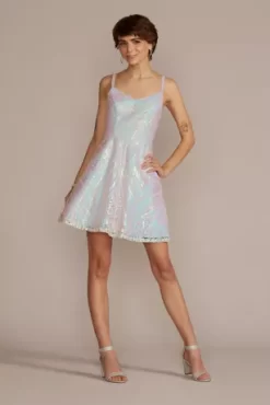 Short Iridescent Sequin A-Line Dress