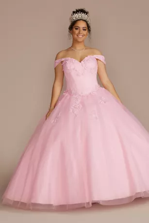 3-Piece Floral Glitter Corset Quince Ball Gown 1 3-Piece Floral Glitter Corset Quince Ball Gown