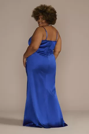 Stretch Satin Long Ruched Dress With Slit 2 Stretch Satin Long Ruched Dress With Slit - Image 2