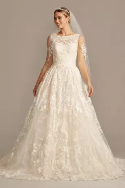 Beaded Lace Wedding Dress With Pleated Skirt