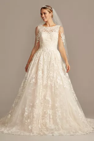 Beaded Lace Wedding Dress With Pleated Skirt 1 Beaded Lace Wedding Dress With Pleated Skirt