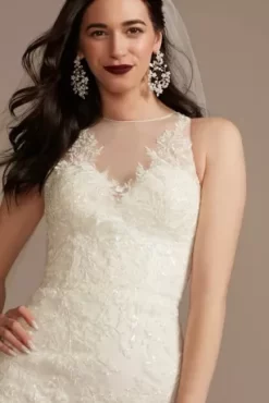 Buttoned Illusion Back Wedding Dress With Applique -Bridal Shop CWG909 IVORY OLEG PROD3 251