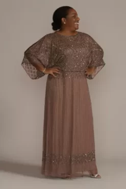 Cold Shoulder Ankle-Length Beaded Plus Size Dress