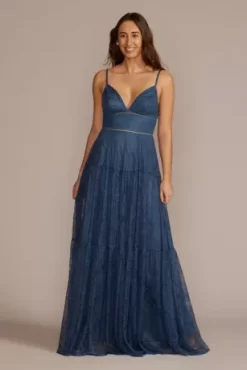 Floor Length V-Neck Allover Lace Gown