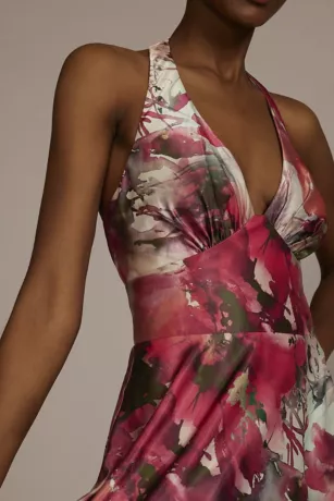 Floor Length Floral Print Halter Dress With Slit 3 Floor Length Floral Print Halter Dress With Slit - Image 3