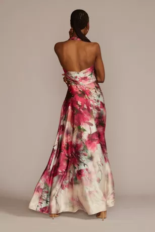 Floor Length Floral Print Halter Dress With Slit 2 Floor Length Floral Print Halter Dress With Slit - Image 2