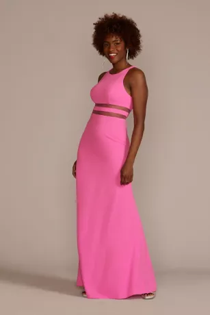 Crepe A-Line Dress With Illusion Waist 1 Crepe A-Line Dress With Illusion Waist