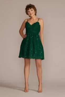 Spaghetti Strap Allover Lace Mini A-Line