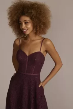 Sparkle Lace Dress With Corset Bodice -Bridal Shop D24NY22001V4 WINE PROM PROD12 106