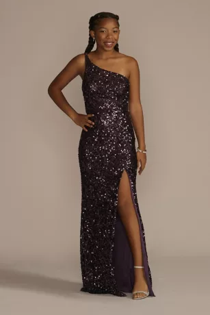 One-Shoulder Shimmer Sequin Floor Length Gown 1 One-Shoulder Shimmer Sequin Floor Length Gown