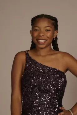 One-Shoulder Shimmer Sequin Floor Length Gown 6 One-Shoulder Shimmer Sequin Floor Length Gown -Bridal Shop D24NY22034 PURPLE PRM PROD11 062