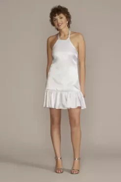 Charmeuse Ruffled Hem Mini Halter Dress