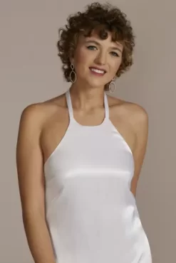 Charmeuse Ruffled Hem Mini Halter Dress -Bridal Shop D24NY22100V2 WHITE PARTY PROD2 075