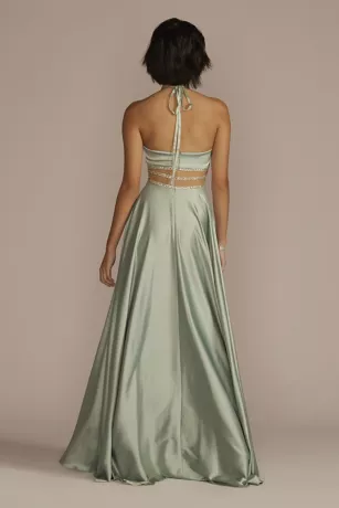 Charmeuse Halter A-line With Beaded Illusion Waist 2 Charmeuse Halter A-line With Beaded Illusion Waist - Image 2