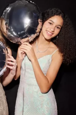 Long V-Neck Iridescent Sequin Patterned Sheath -Bridal Shop D24NY23024 PDP Crop FEB6 1920x2880