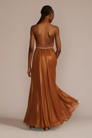 Beaded Chiffon Halter A-Line With Bodice Cutout 2 Beaded Chiffon Halter A-Line With Bodice Cutout - Image 2