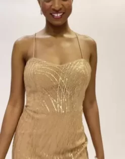 Metallic Sequined Sheath With Slit -Bridal Shop D28NY22353 PDP