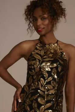 Floral Sequined Halter Sheath Dress -Bridal Shop D28NY22566 GOLD PRTY PROD7 2439