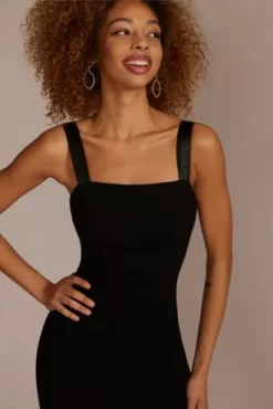 Square Neck Stretch Crepe Midi Dress -Bridal Shop D39NY22142V2 BLACK PARTY PROD1 106