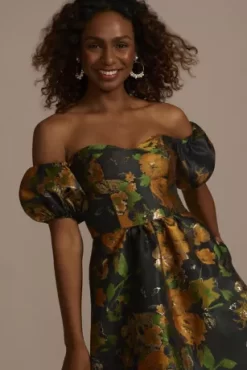 Brocade Off-the-Shoulder Puff Sleeve A-Line 5 Brocade Off-the-Shoulder Puff Sleeve A-Line -Bridal Shop D39NY22550 MULTI PRTY PROD7 799