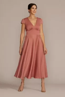 Tea Length Satin A-Line With Waistband Detail
