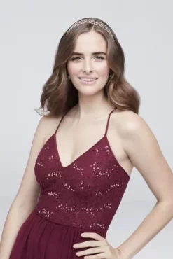 Spaghetti Strap Sequin Lace Jersey Sheath Dress -Bridal Shop DS270003 MMERLOT DBSTU BM PROD11 046