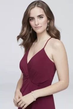 Drapey Jersey V-Neck Sheath With Gathered Waist -Bridal Shop DS270005 MMERLOT DBSTU BM PROD11 048