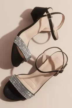 Crystal Strap Low-Block Heel Comfort Sandals -Bridal Shop ELISIE MBLACK SHOE PROD5 01