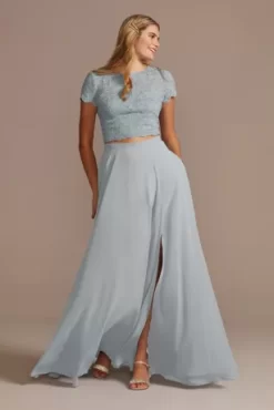 Bridesmaid Separates Chiffon Full Skirt With Slit -Bridal Shop F20422 DUSTYBLUE BM PROD7 017