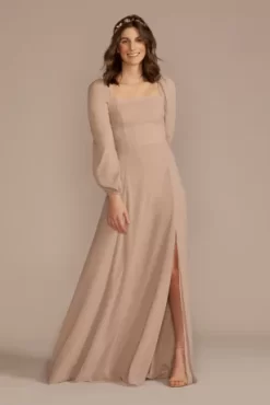 Long Sleeve Chiffon Bridesmaid Dress