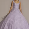 Lace Applique Semi-Cap Sleeve Quince Ball Gown