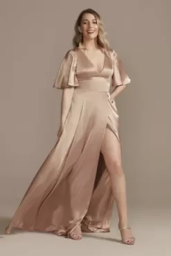 Charmeuse Flutter-Sleeve A-Line Bridesmaid Dress