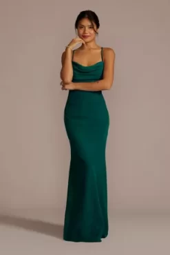 Stretch Crepe Cowl Neck Strappy Bridesmaid Dress