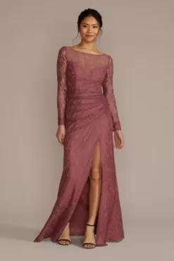 Long-Sleeve Lace Bridesmaid Dress With Slit