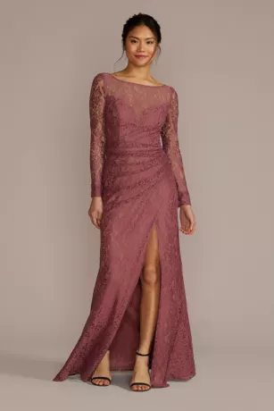 Long-Sleeve Lace Bridesmaid Dress With Slit 1 Long-Sleeve Lace Bridesmaid Dress With Slit