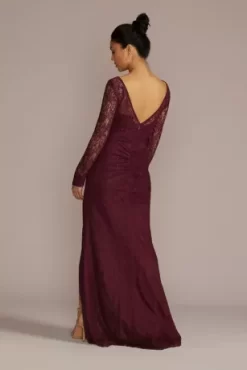 Long-Sleeve Lace Bridesmaid Dress With Slit 5 Long-Sleeve Lace Bridesmaid Dress With Slit -Bridal Shop GS290111 WINE BM PROD5 124