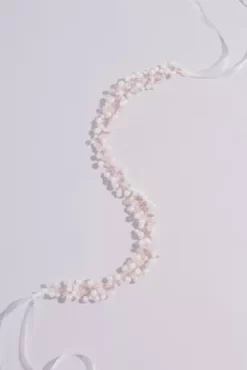 Pearl And Crystal Hair Wreath With Organza Ribbon
