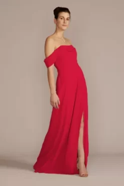 Chiffon Cowl Off-the Shoulder Bridesmaid Dress